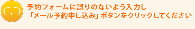 予約フォームに誤りのないよう入力し「メール予約申し込み」ボタンをクリックしてください